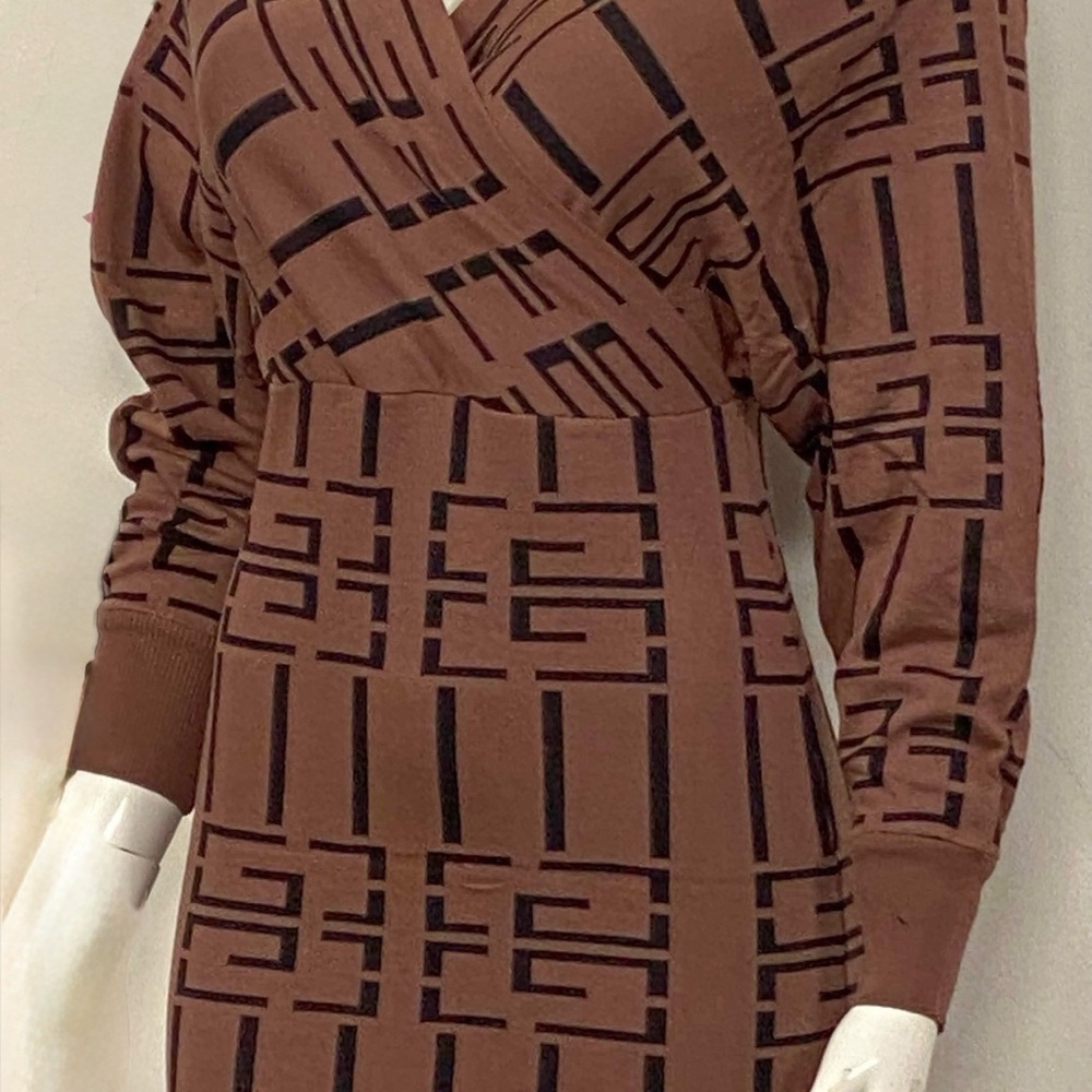 Brown V-Neck Dolman Sleeve Sweater Dress
